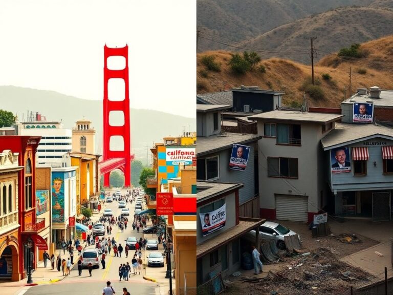 Flick International A split image illustrating California's political red shift from Democrats to Republicans amidst social issues.