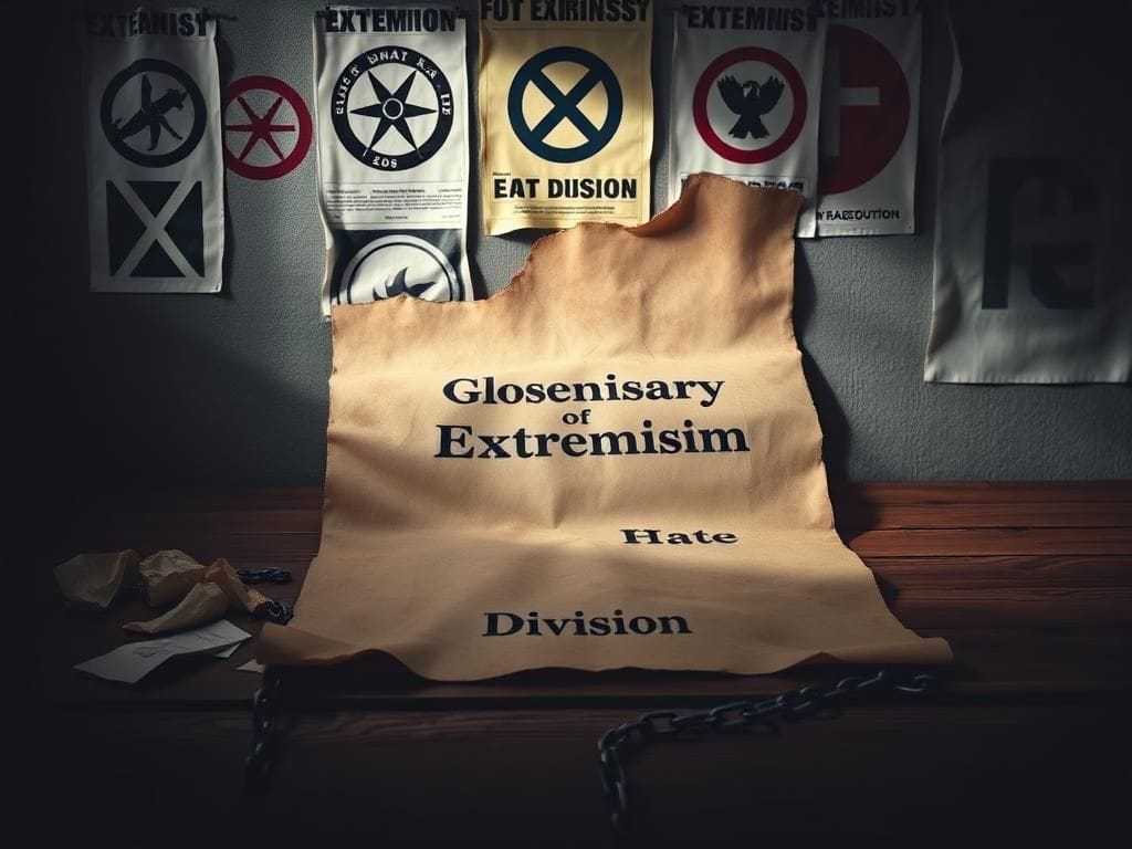 Flick International Representation of a worn-out paper scroll symbolizing the retired Glossary of Extremism and Hate