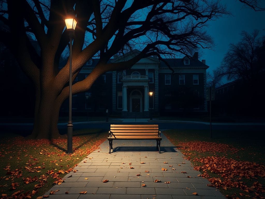 Flick International An empty college campus at dusk, highlighting security concerns