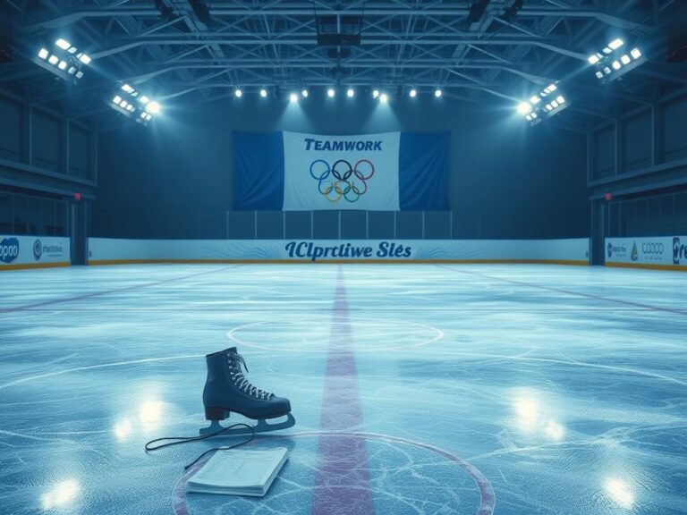 Flick International Abandoned ice skates and training schedule on a rink conveying dedication