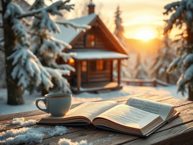 Flick International Cozy winter cabin scene surrounded by snow-covered trees