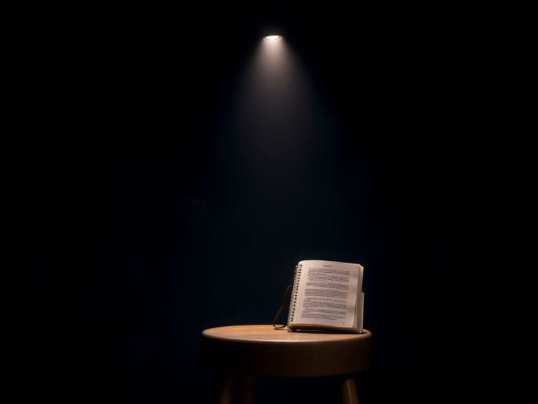 Flick International A spotlight shining on an empty wooden stool on a Broadway stage, symbolizing Alex Winter's return to performance.