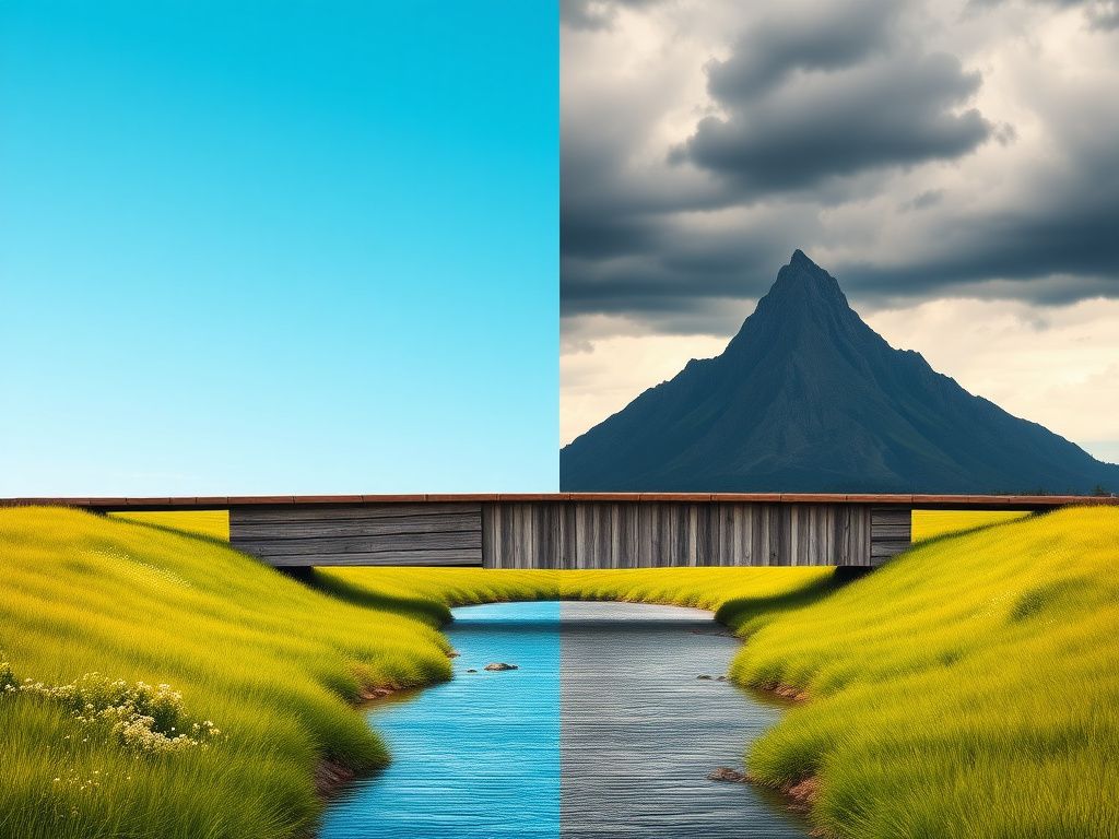 Flick International A minimalist scene depicting a divided but cooperative landscape representing bipartisan politics