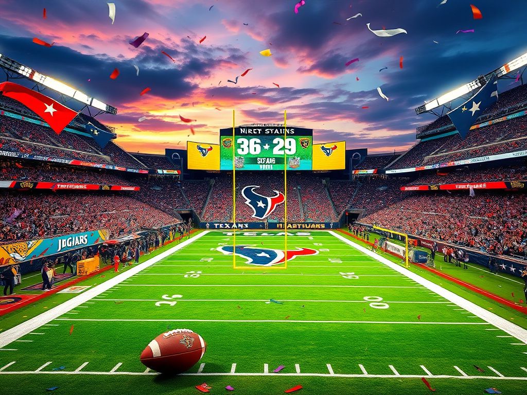 Flick International Vibrant football game atmosphere at NRG Stadium with colorful banners and illuminated field