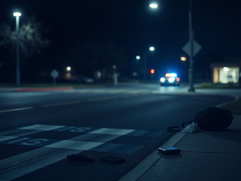Flick International Urban night scene depicting a marked crosswalk with faint tire marks