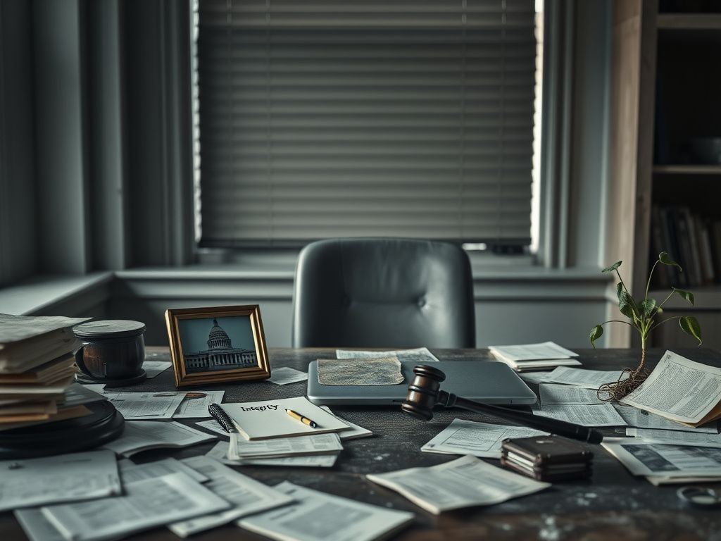 Flick International An empty political office symbolizing lost integrity and regret