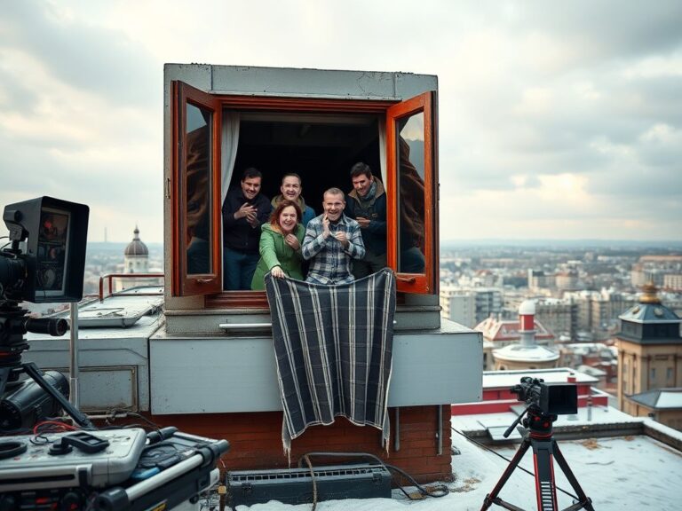 Flick International Crew of technicians reacting to Glen Powell's wardrobe malfunction on 'The Running Man' movie set