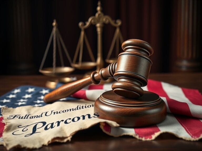 Flick International Large ornate wooden gavel resting on a distressed American flag symbolizing legal authority and pardons