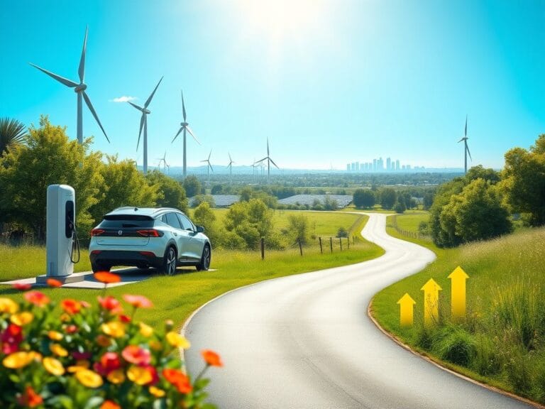 Flick International A modern electric vehicle charging at a station in a green landscape under a clear blue sky