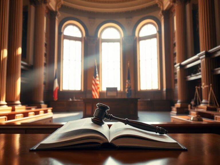 Flick International Empty courtroom highlighting the themes of justice and judicial independence