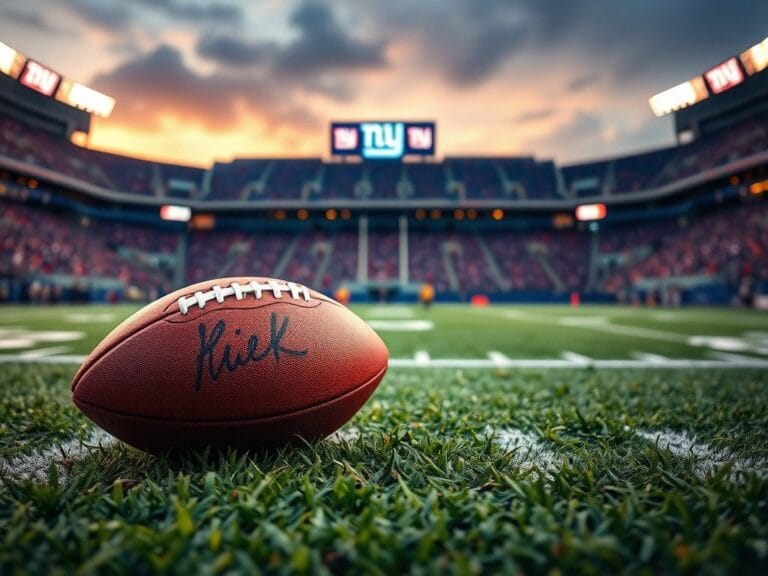 Flick International Close-up of a football on the grass at MetLife Stadium during a Giants game