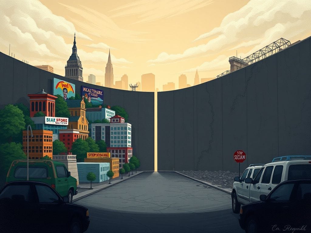 Flick International A stark visual representation of the ideological divide between socialist policies and conservative values in American politics.