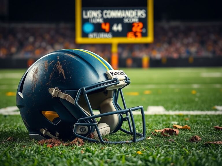 Flick International Close-up of a football helmet on the ground, scuffed and dirty, symbolizing confrontation.