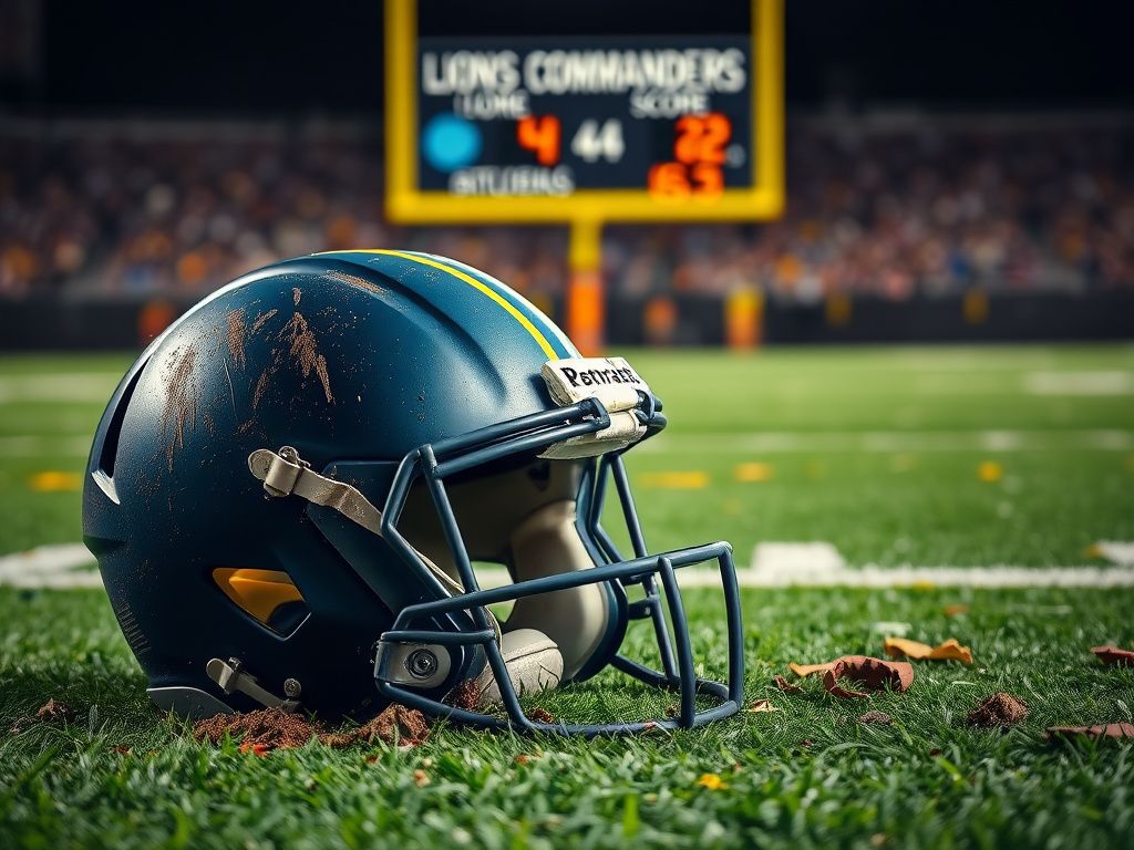 Flick International Close-up of a football helmet on the ground, scuffed and dirty, symbolizing confrontation.
