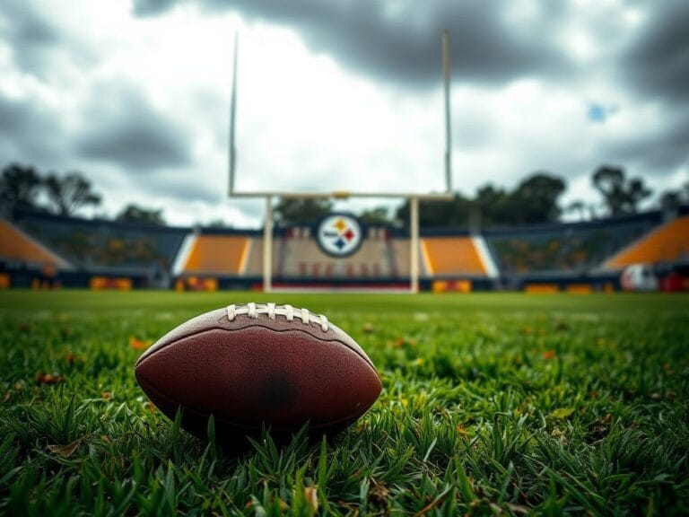 Flick International Blurred football field with goalposts, showcasing wear and tension in a game moment