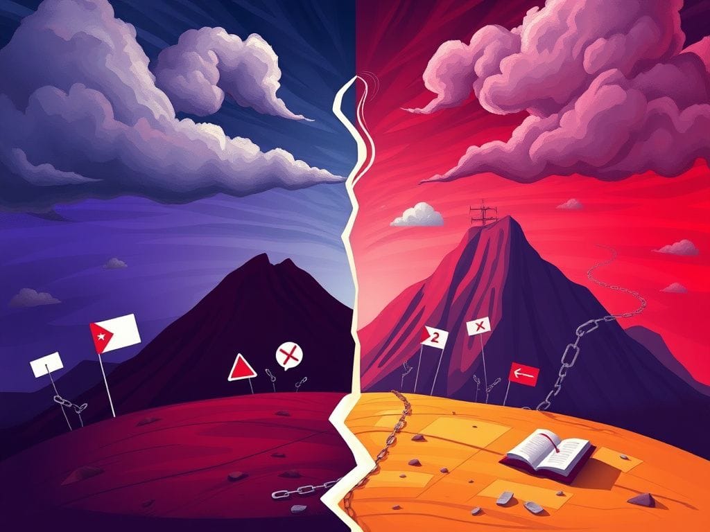 Flick International Conceptual illustration of a divided political landscape illustrating left and right ideologies.