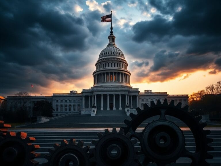 Flick International U.S. Capitol building at sunset with stormy clouds in the background