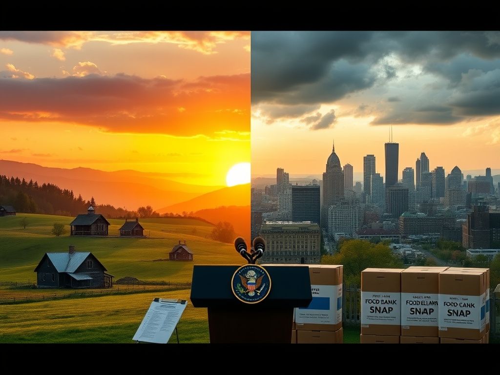 Flick International A split landscape illustrating the contrasting realities of Appalachia and urban Pennsylvania.