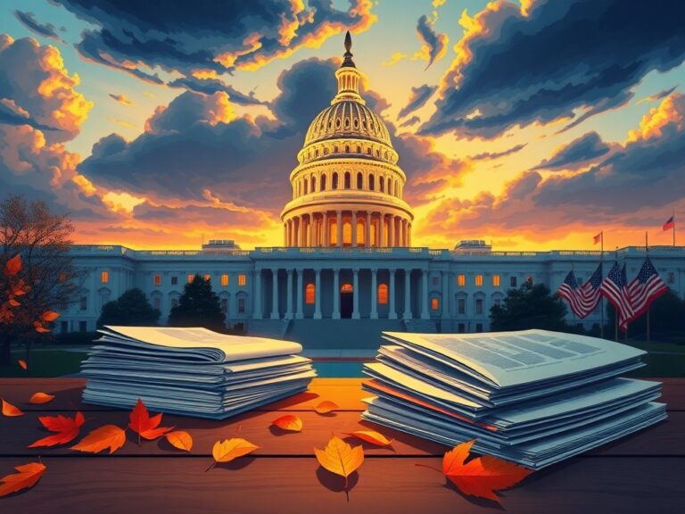 Flick International U.S. Capitol building illuminated at twilight with autumn leaves in the foreground