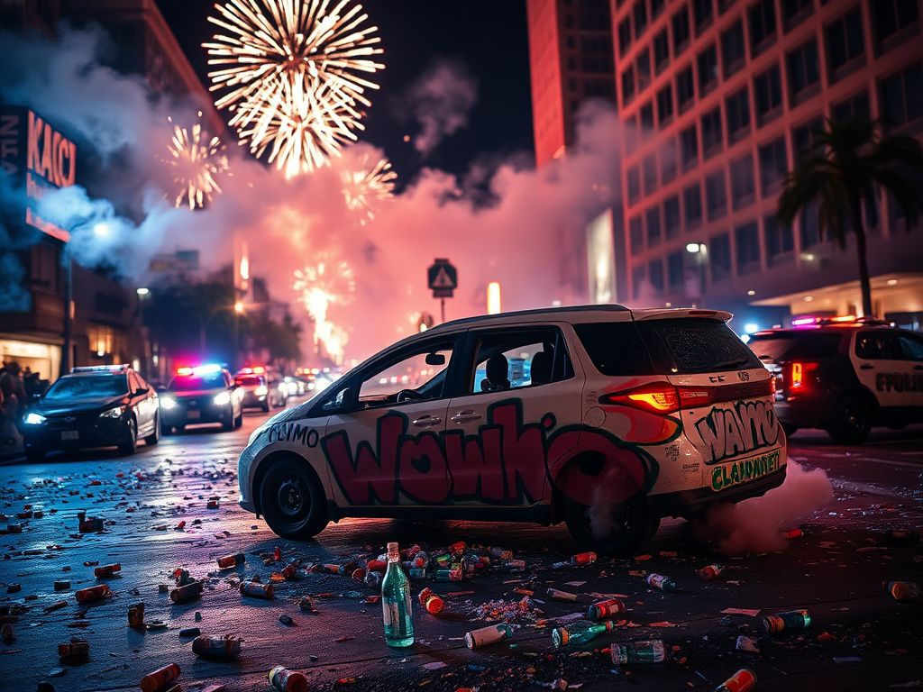 Flick International Chaotic celebration scene in downtown Los Angeles after Dodgers World Series victory
