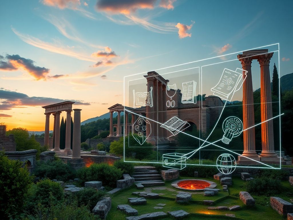 Flick International Ancient Roman landscape with ruins and AI interface