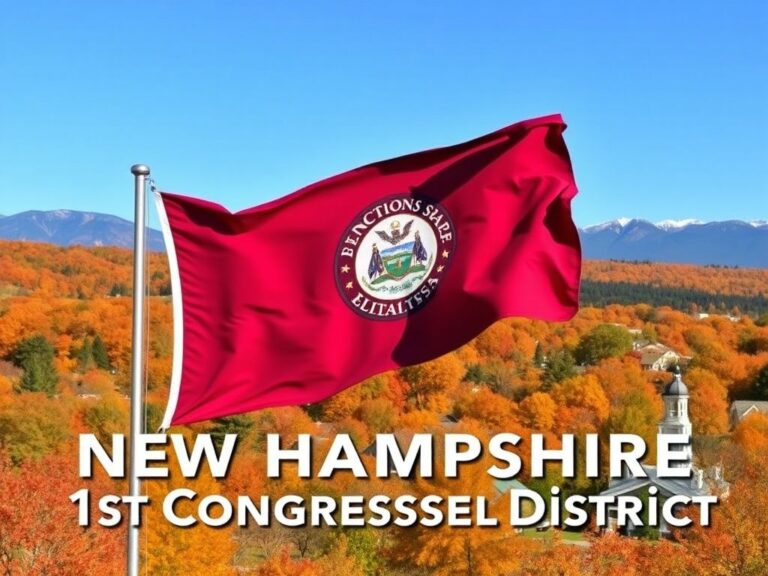 Flick International Scenic view of New Hampshire’s 1st Congressional District with state flag and autumn foliage