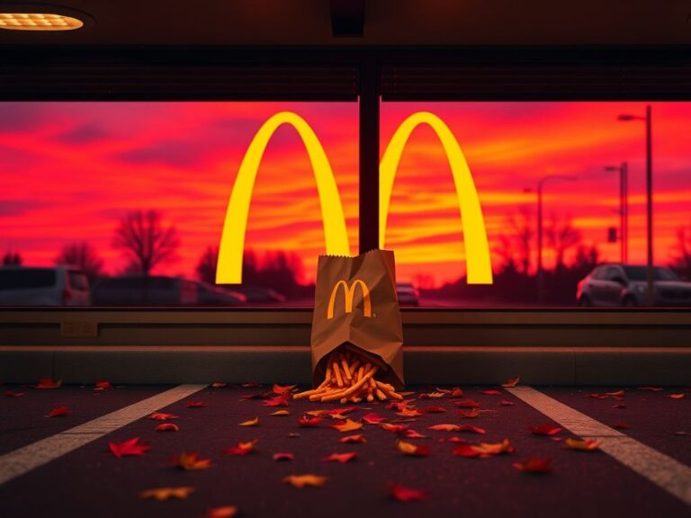 Flick International McDonald's drive-thru at sunset with golden arches and hint of fast food items