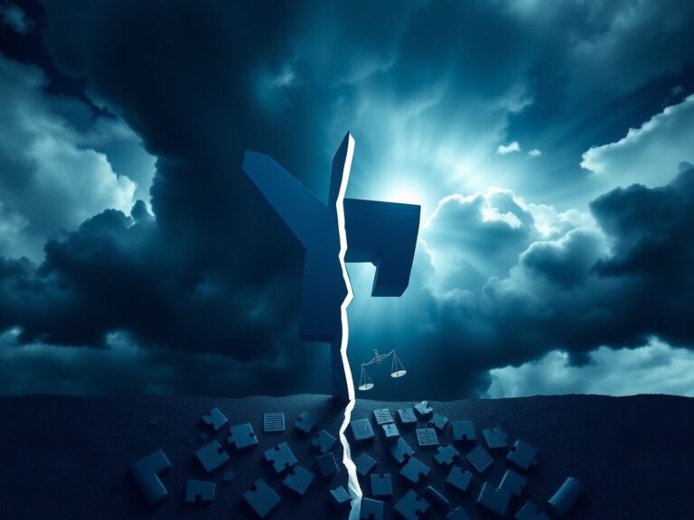 Flick International Abstract representation of a fractured Democratic Party symbol against storm clouds