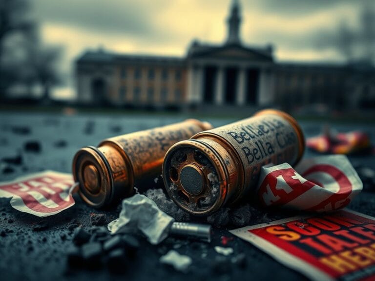 Flick International Close-up of bullet casings on dark surface with gunpowder remnants