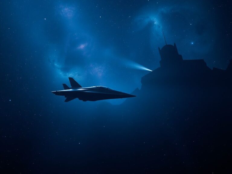 Flick International Futuristic spaceship gliding through a starry galaxy