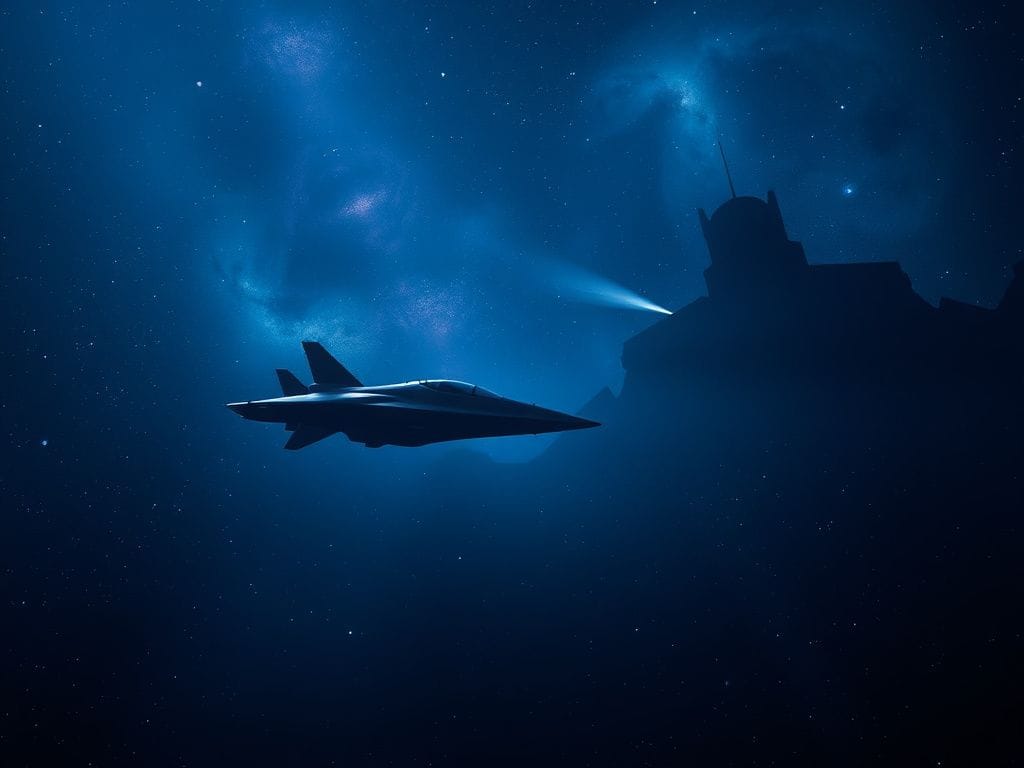 Flick International Futuristic spaceship gliding through a starry galaxy