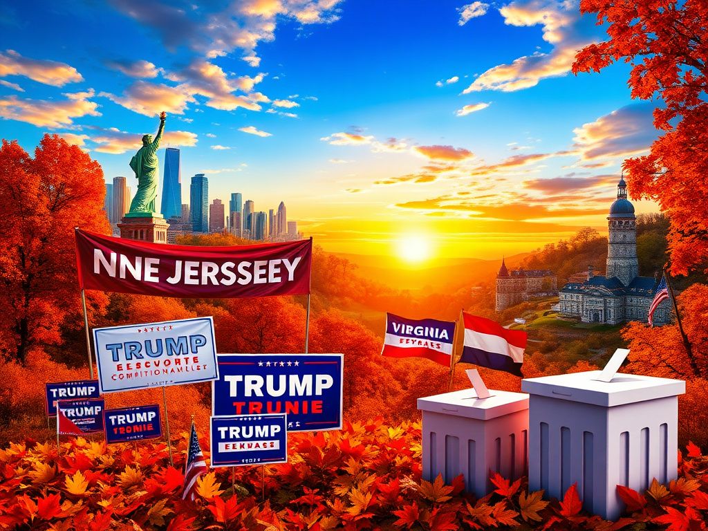 Flick International Vibrant landscape of New Jersey and Virginia featuring election campaign materials during fall