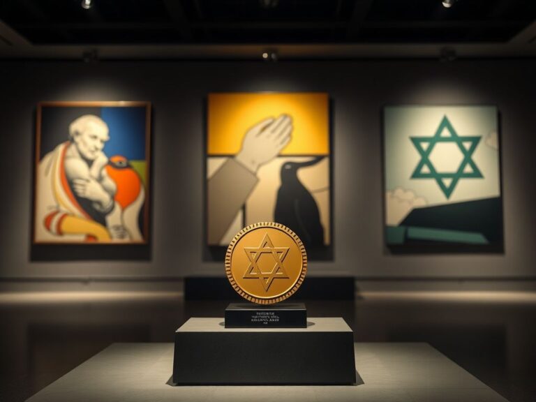 Flick International Theodor Herzl Award illuminated in soft lighting at the Museum of Modern Art