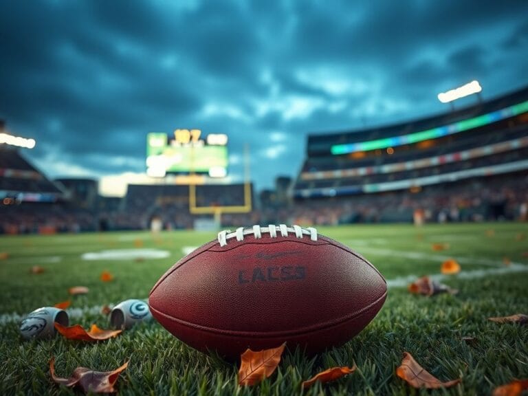 Flick International Close-up of a weathered football on grass during a night game