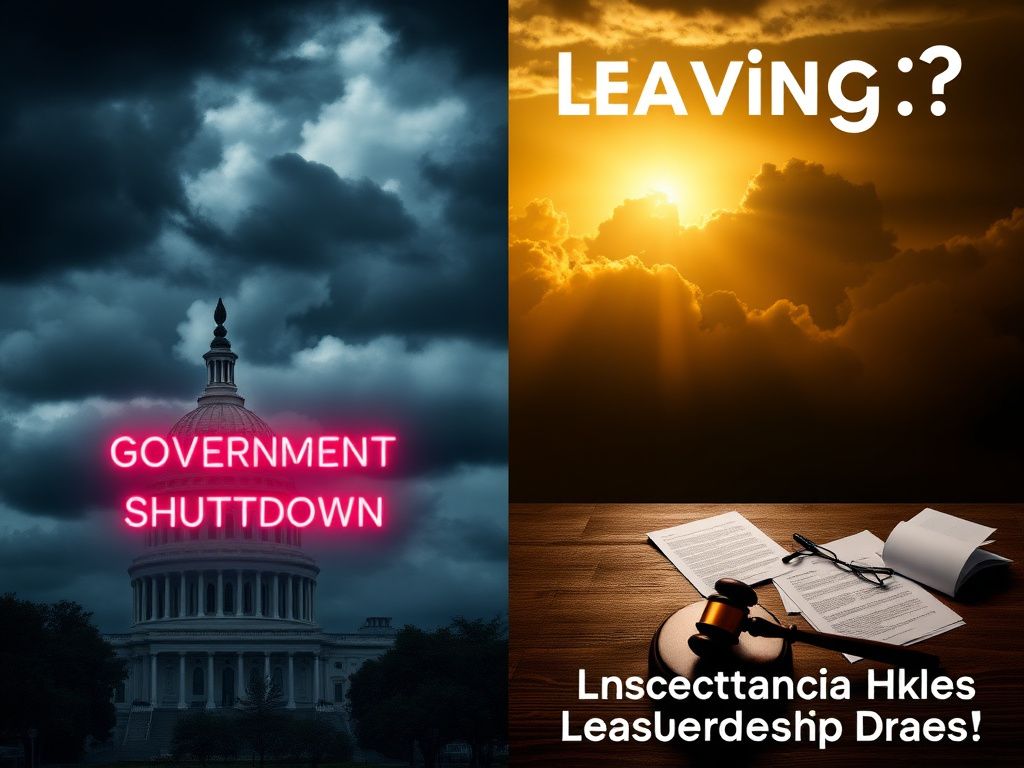 Flick International Chaotic political atmosphere with a darkened Capitol building and a sunrise of hope