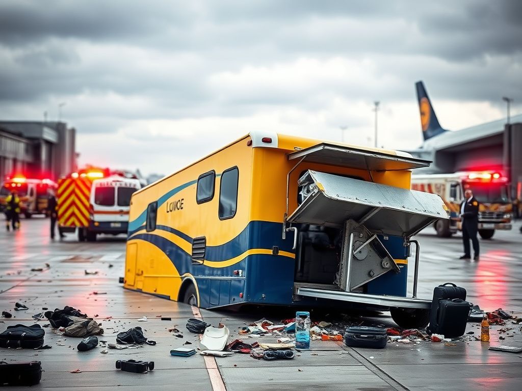 Flick International Mobile lounge collision at Dulles Airport, showcasing chaos and emergency response