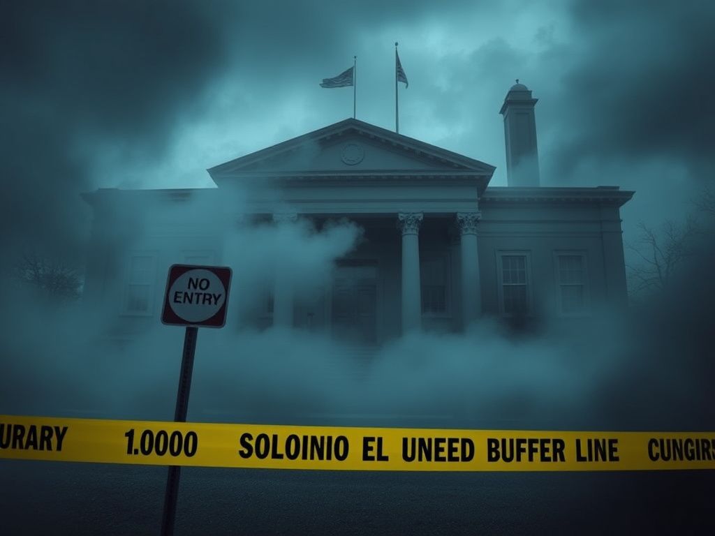 Flick International Dramatic courthouse scene with no entry sign symbolizing anti-ICE law