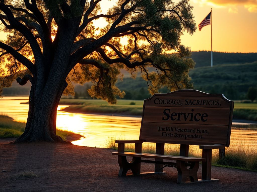 Flick International A serene landscape symbolizing resilience and honor, featuring a gently flowing river at sunset