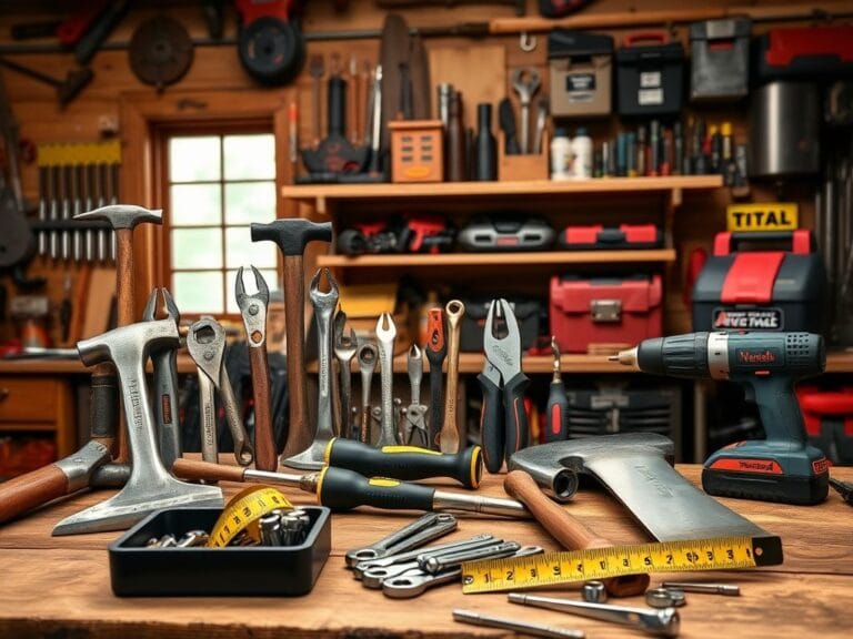 Flick International A collection of American-made hand tools, including hammers, pliers, and screwdrivers on a rustic workbench