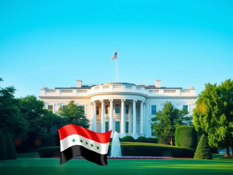 Flick International A stylized image of the White House with a Syrian flag representation