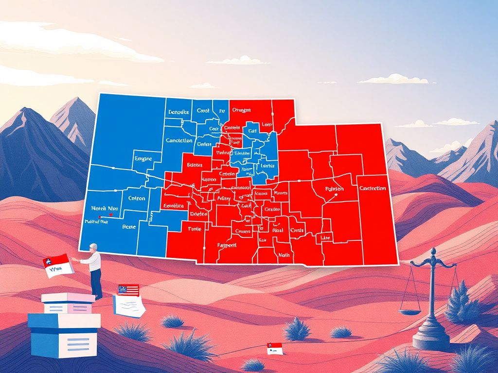 Flick International Stylized map of Utah illustrating newly redrawn congressional districts with Democratic and Republican colors.