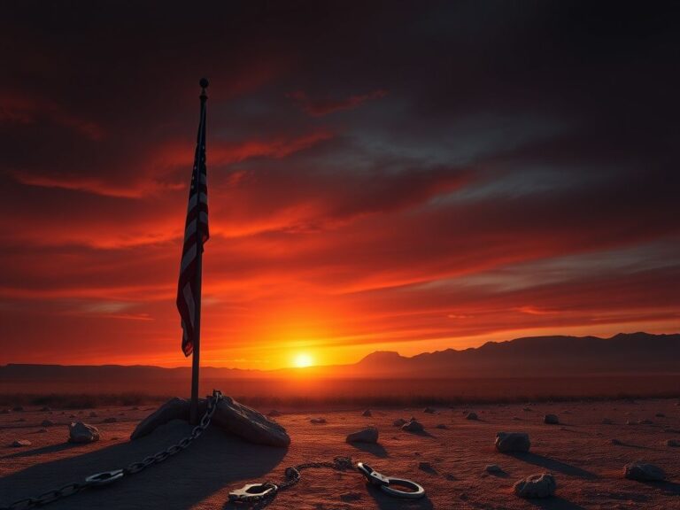 Flick International A powerful sunset scene over a rugged landscape with an American flag symbolizing veterans' transition to law enforcement.
