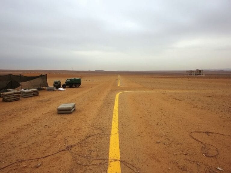 Flick International Stark landscape of southern Gaza with military remnants near a yellow line