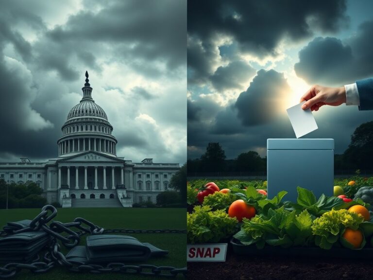 Flick International A split-image scene depicting political tension and compromise related to the government shutdown