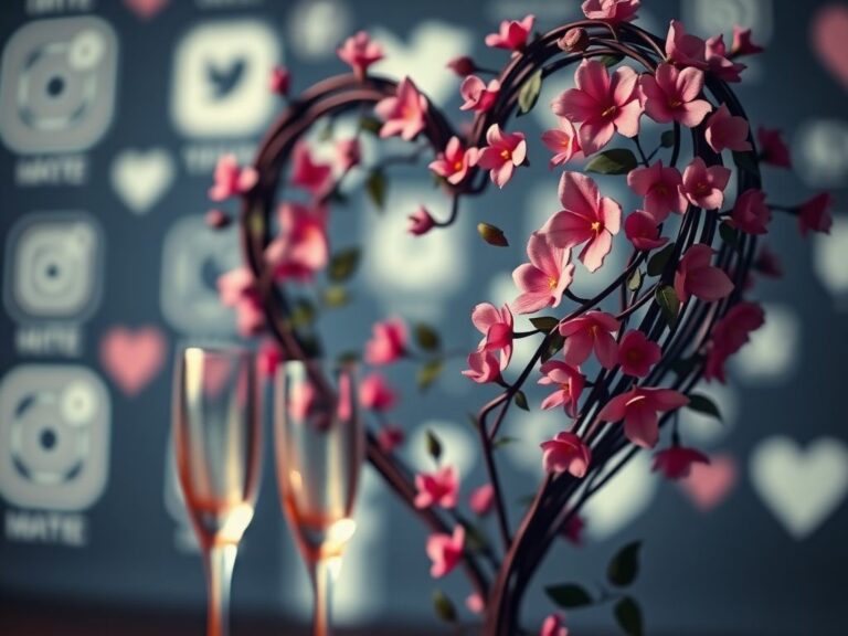 Flick International Close-up of an abstract heart made of intertwining vines and flowers representing modern love dynamics