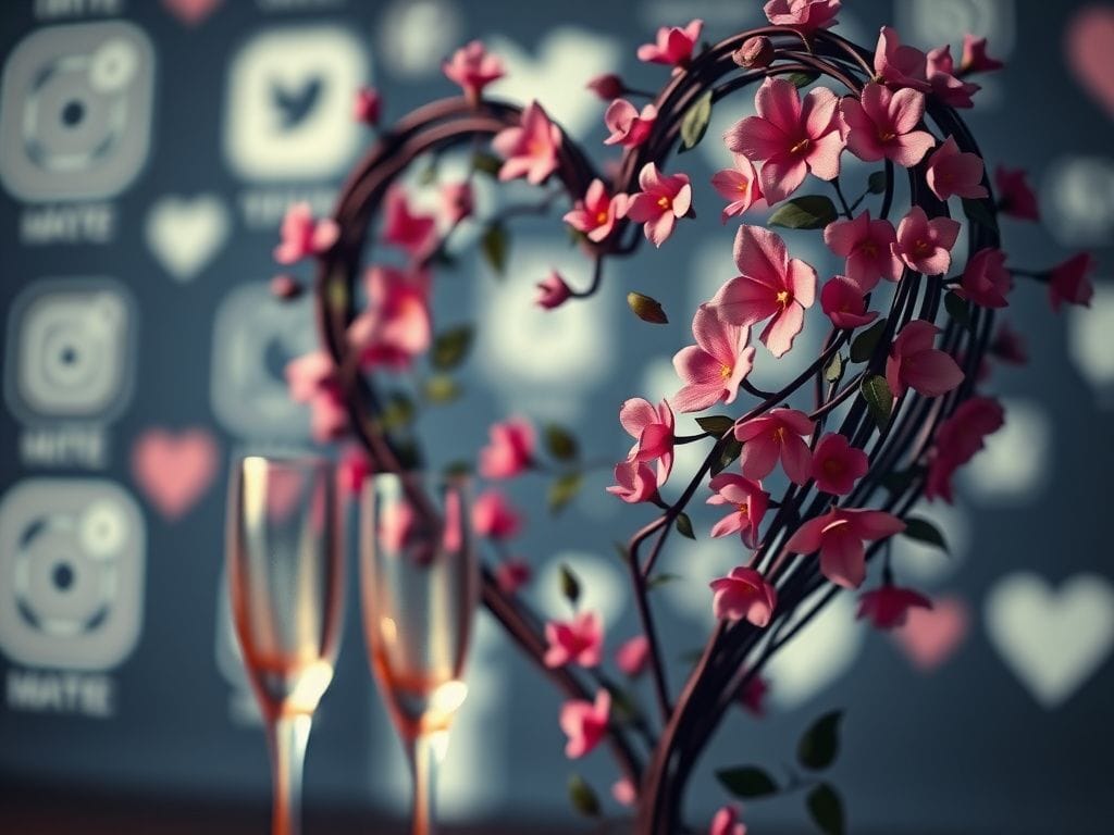 Flick International Close-up of an abstract heart made of intertwining vines and flowers representing modern love dynamics