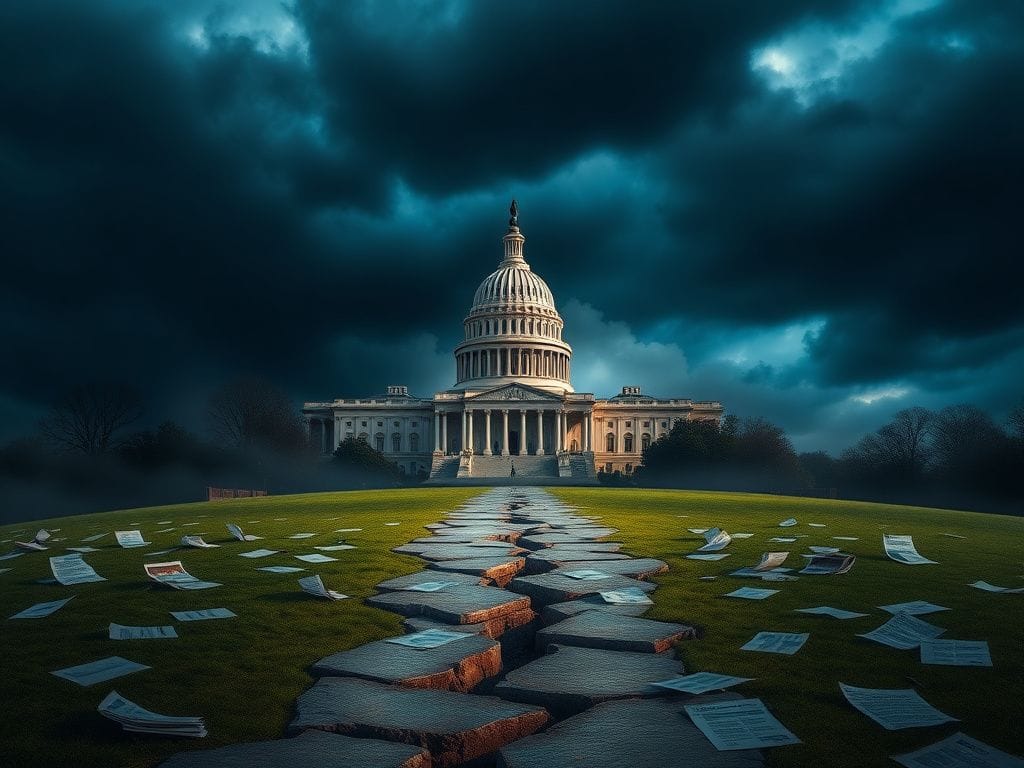 Flick International Dramatic depiction of the U.S. Capitol building amidst stormy skies