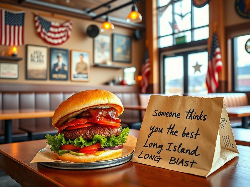 Flick International Cozy interior of a fast-casual restaurant featuring smashburgers and patriotic decor