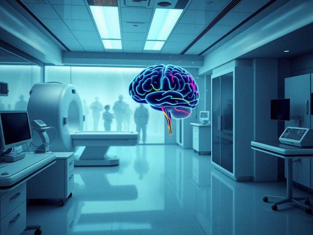 Flick International A serene medical laboratory with advanced brain imaging technology supporting veterans' mental health