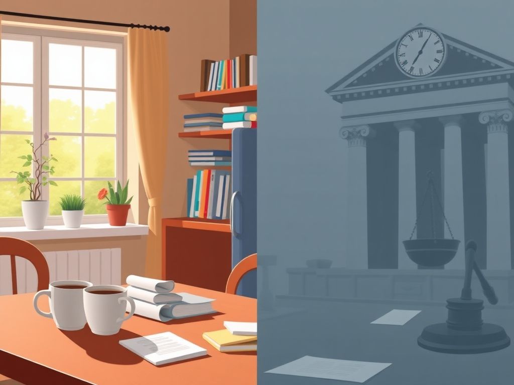 Flick International Split image showing a warm kitchen scene representing family values and a cold Senate chamber symbolizing political negotiation